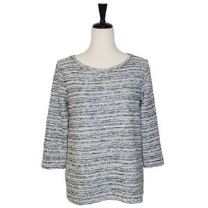 Ann Taylor Loft Multi Color Striped Tweed Bateau Neck 3/4 Sleeve Sweater Size XS